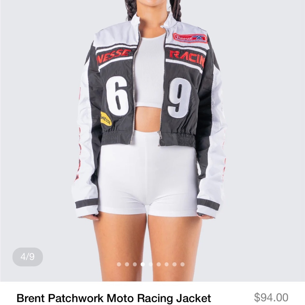 Finesse Black and White Racing Bomber Jacket